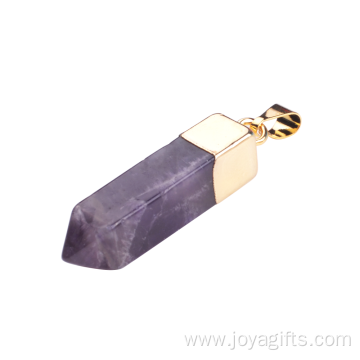 Natural Gemstone Healing Almethyst Pendant Hexagonal Prism with Gold Chain